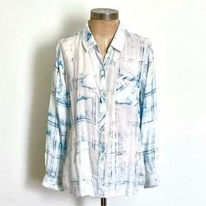 RAILS Hunter Cloud Wash Shirt Blouse Tie Dye Indigo Shibori Print Sz M